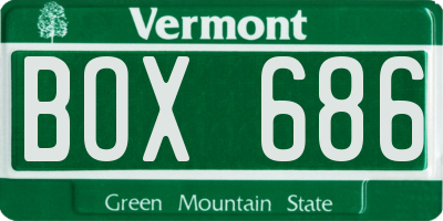 VT license plate BOX686