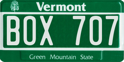 VT license plate BOX707