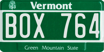 VT license plate BOX764