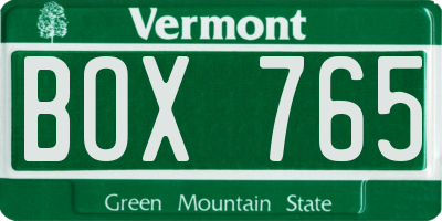 VT license plate BOX765