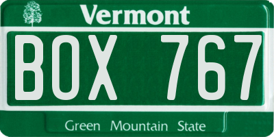 VT license plate BOX767