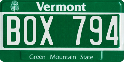 VT license plate BOX794