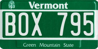 VT license plate BOX795