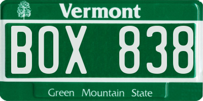 VT license plate BOX838