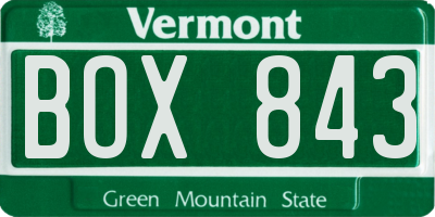 VT license plate BOX843