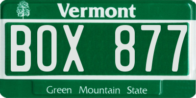 VT license plate BOX877