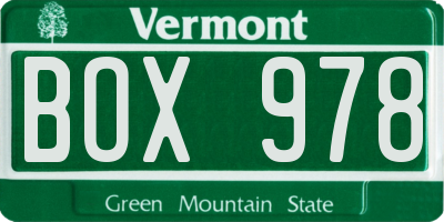 VT license plate BOX978