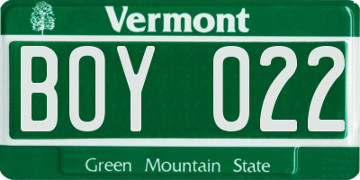 VT license plate BOY022