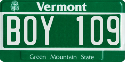 VT license plate BOY109