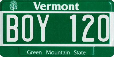 VT license plate BOY120