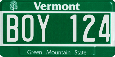 VT license plate BOY124