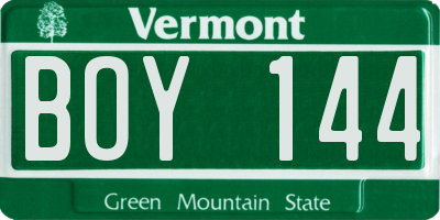VT license plate BOY144