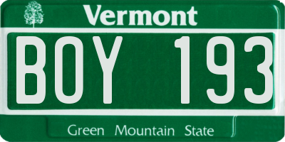 VT license plate BOY193