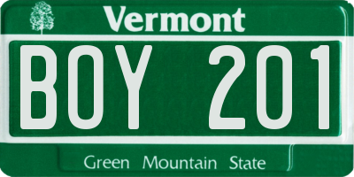 VT license plate BOY201