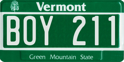 VT license plate BOY211