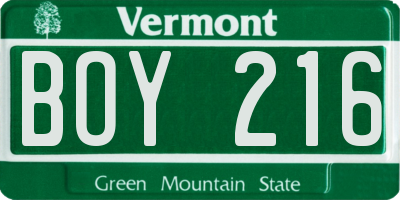 VT license plate BOY216