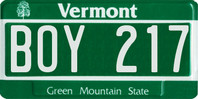 VT license plate BOY217