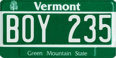 VT license plate BOY235