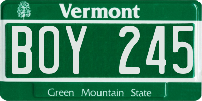VT license plate BOY245
