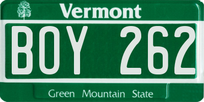 VT license plate BOY262
