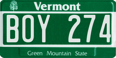 VT license plate BOY274
