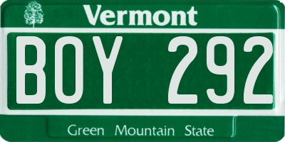 VT license plate BOY292