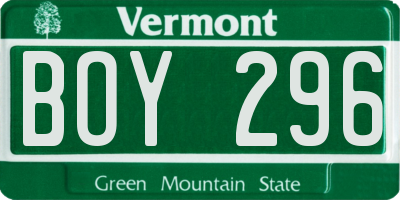 VT license plate BOY296