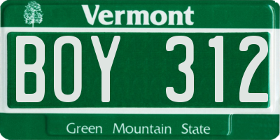 VT license plate BOY312