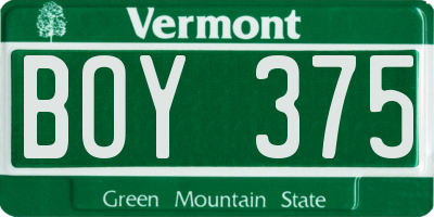 VT license plate BOY375