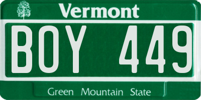 VT license plate BOY449
