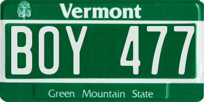 VT license plate BOY477