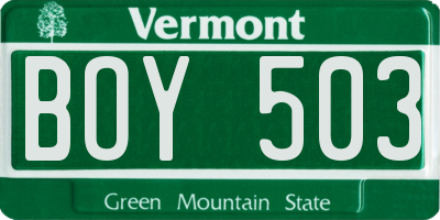 VT license plate BOY503