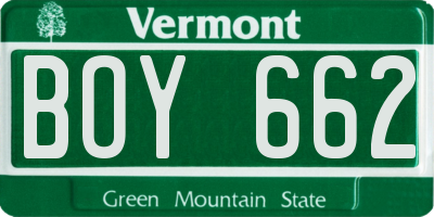 VT license plate BOY662