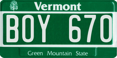 VT license plate BOY670