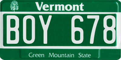 VT license plate BOY678