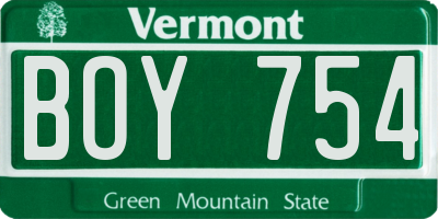 VT license plate BOY754