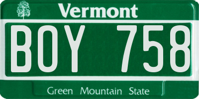 VT license plate BOY758