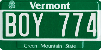 VT license plate BOY774