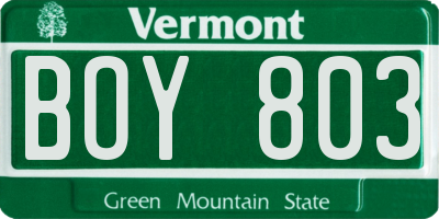 VT license plate BOY803