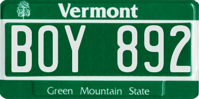 VT license plate BOY892