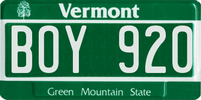 VT license plate BOY920