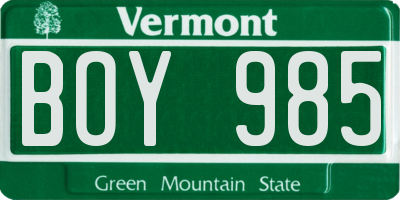 VT license plate BOY985