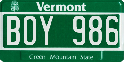 VT license plate BOY986