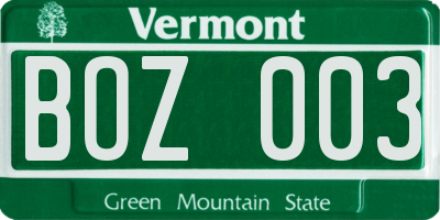 VT license plate BOZ003