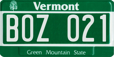 VT license plate BOZ021