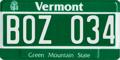 VT license plate BOZ034