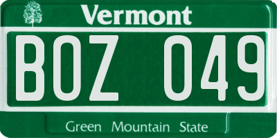 VT license plate BOZ049