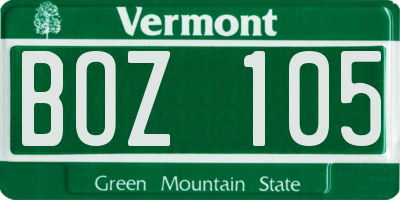 VT license plate BOZ105