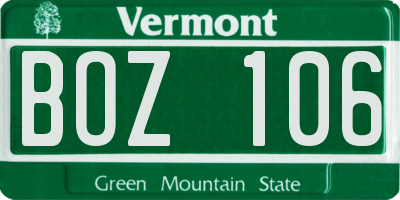 VT license plate BOZ106