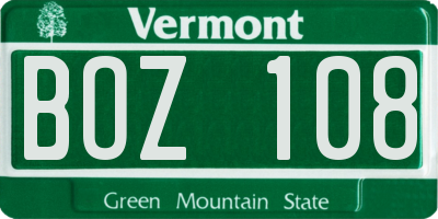 VT license plate BOZ108